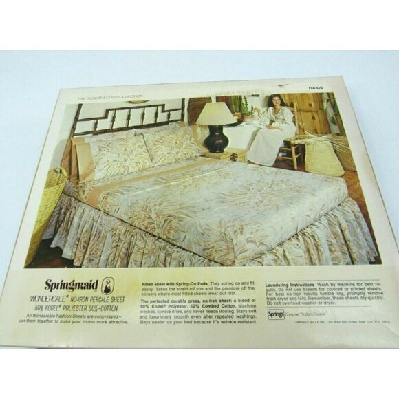 Vintage Double Sheet Springmaid Wondercale Oasis No Iron Percale New Flat Fitted - Picture 7 of 7